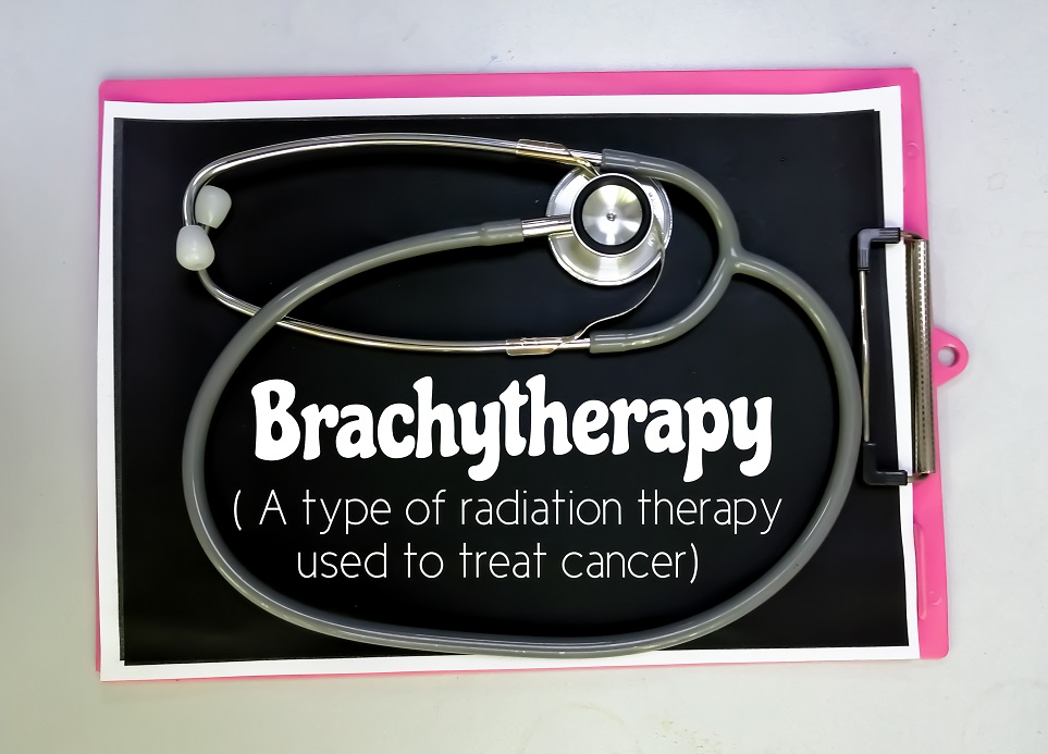 A stethoscope sits on a paper reading "Brachytherapy (A type of radiation therapy used to treat cancer)"