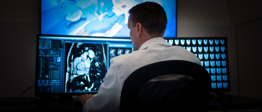 Doctor looks at imaging scans