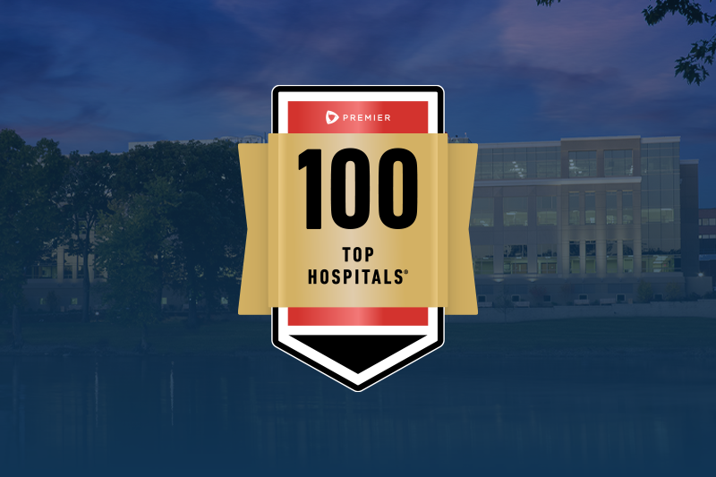 Premier Top-100 Hospital Badge in front of Riverside Medical Center