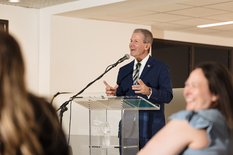 Riverside CEO Phil Kambic gives remarks at Behavioral Health Open House event on August 20 2026 