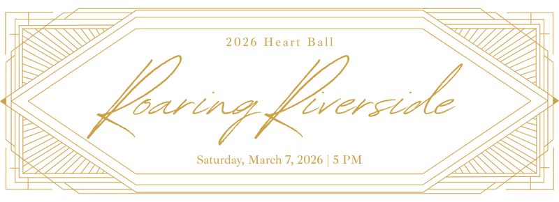 Roaring Riverside 2026 Heart Ball banner with gold Art Deco design
