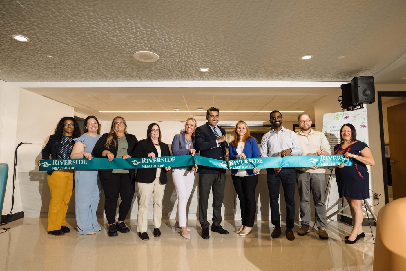 Riverside Behavioral Health leadership team gathers at the ribbon cutting for the new adult inpatient behavioral health unit.